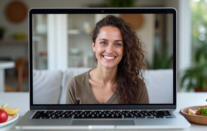 Donna che fa una videochiamata con il suo nutrizionista