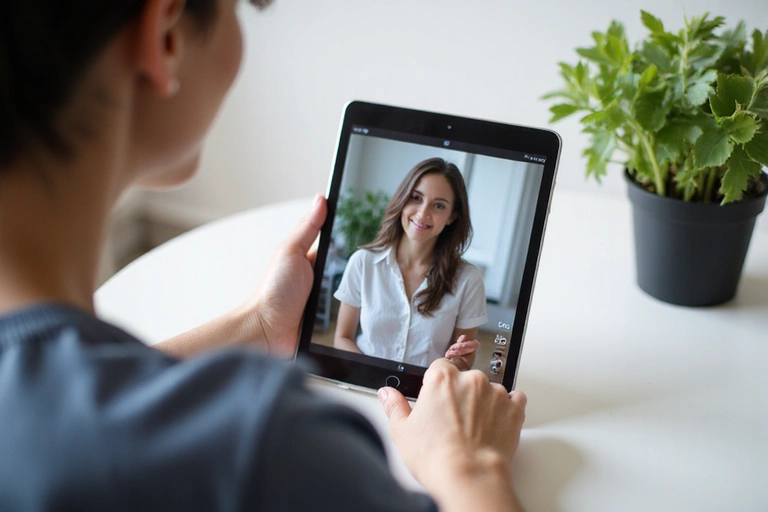 Una persona che consulta un nutrizionista online su un tablet